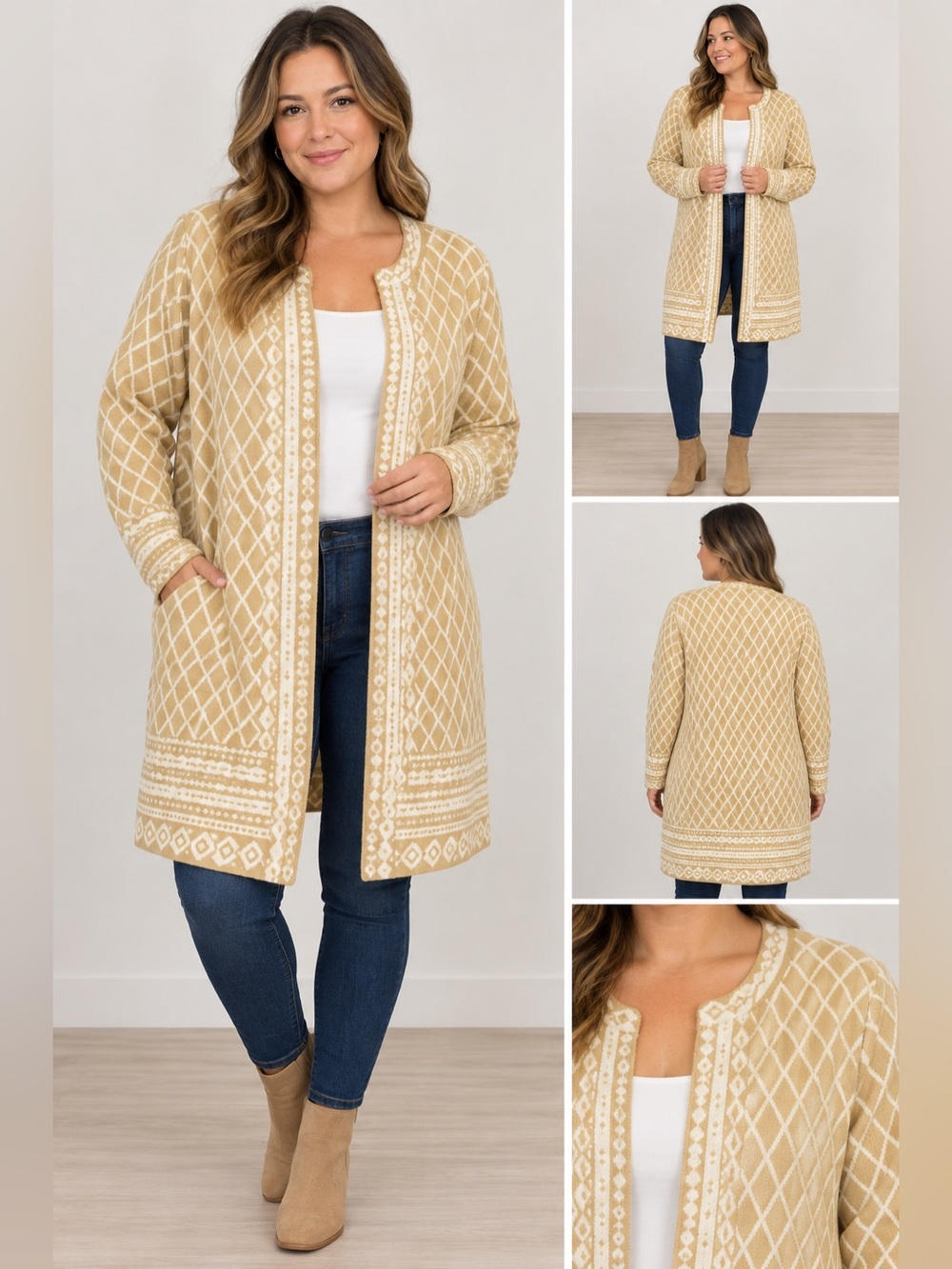 WOMENS 1x C. Wonder creme and tan heavyweight long cardigan